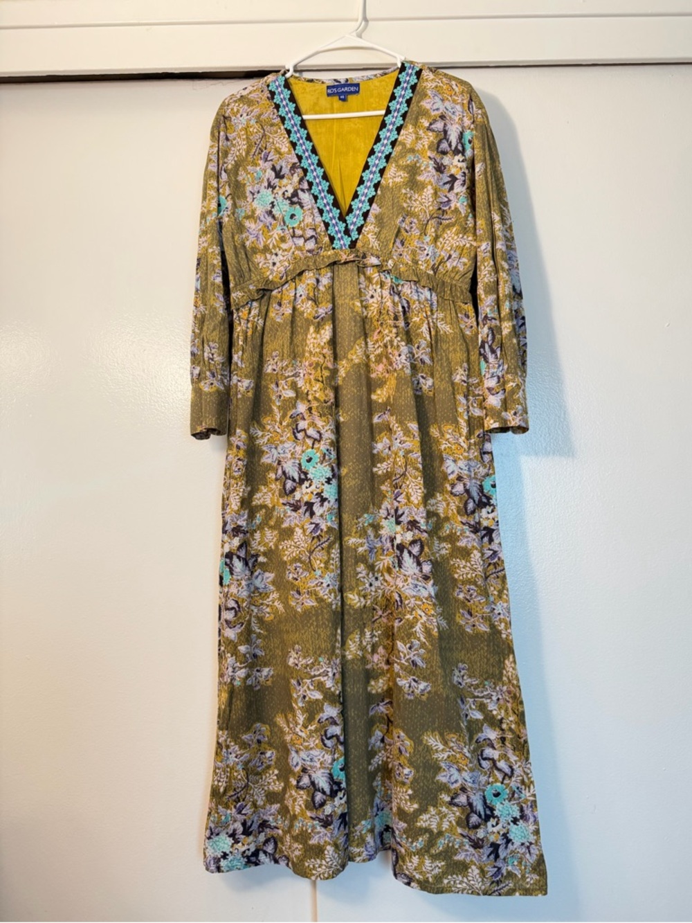 Anthropologie Ro’s Garden Floral Maxi Dress with Turquoise